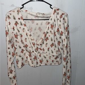 Floral Wrap Crop Top - Cream